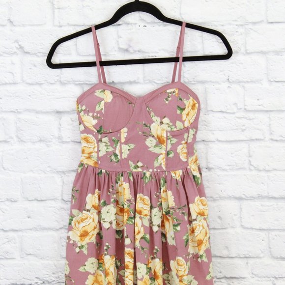 Band of Gypsies Pink Bra Top Summer Floral Sweetheart Mini Dress Size XS - Picture 2 of 9